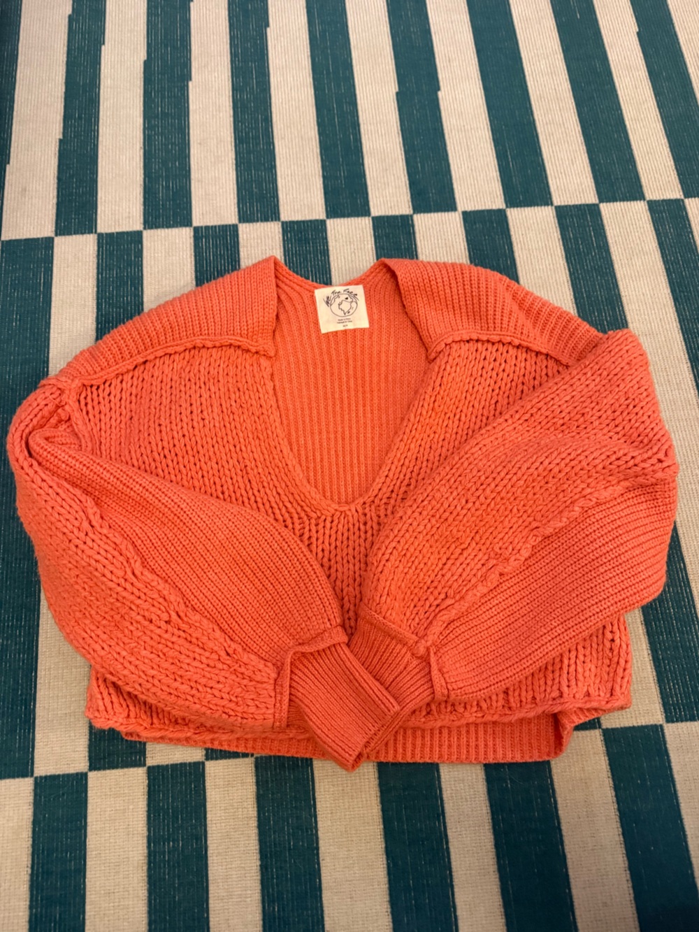 Free People Coral V‑Neck Chunky Knit Sweater